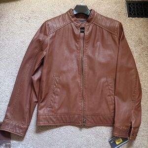 Roundtree & Yorke Tan Leather Bomber Jacket